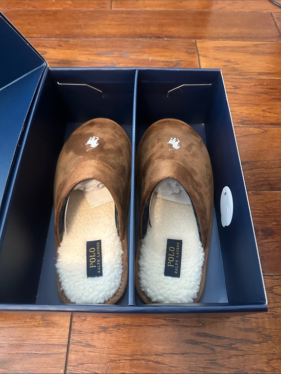 Polo by Ralph Lauren Brown Suede Shearling-Lined Slip-On Slippers